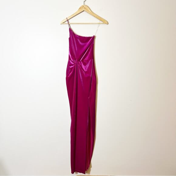 NWT Nookie Amara Gown XS Pink Velvet One Shoulder Ruched Formal Dress Split - Picture 8 of 8